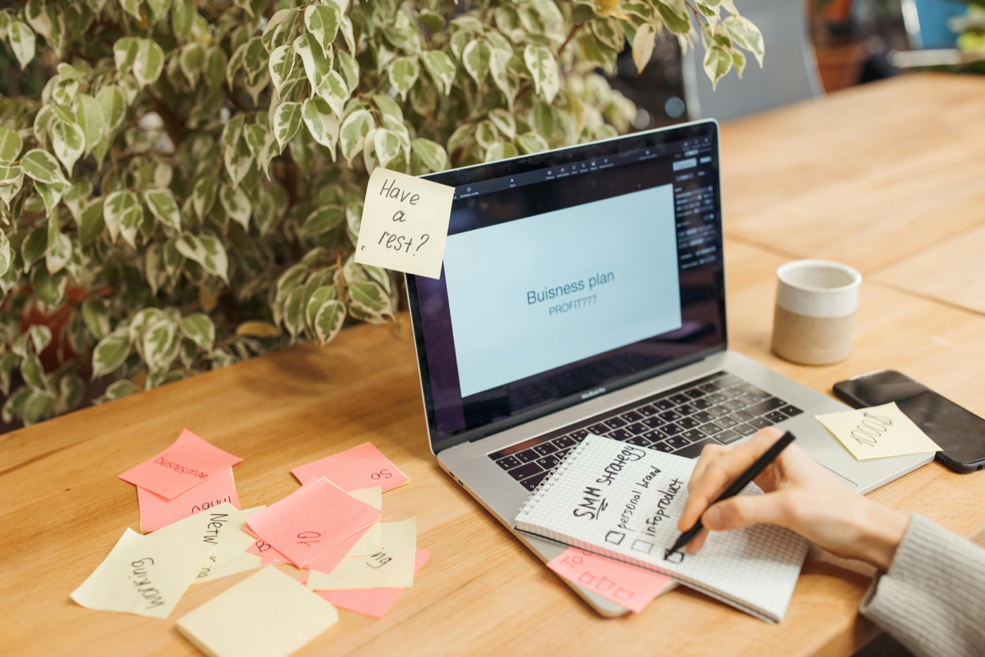 CRM and pipeline planning workspace with sticky notes